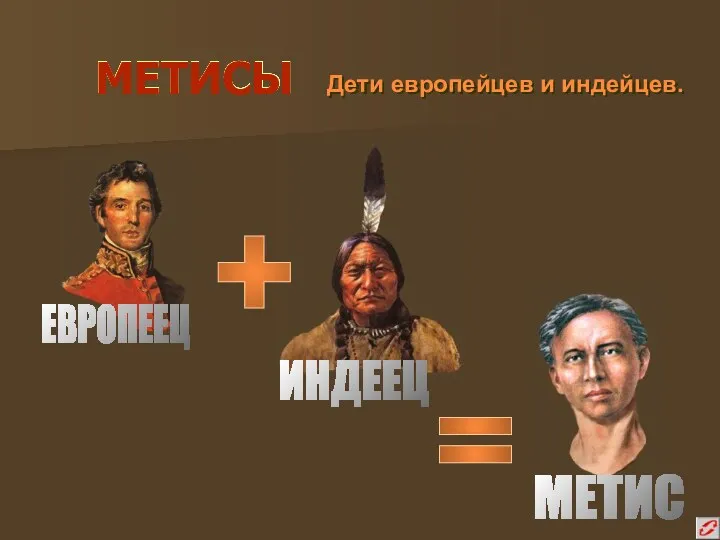 МЕТИСЫ Дети европейцев и индейцев. ЕВРОПЕЕЦ МЕТИС ИНДЕЕЦ