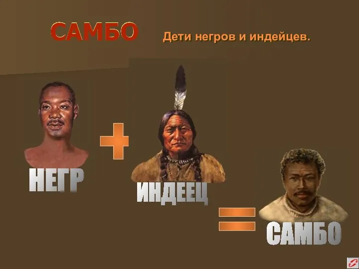 САМБО Дети негров и индейцев. НЕГР ИНДЕЕЦ САМБО