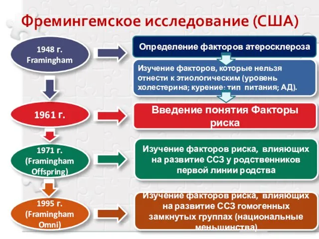 Фремингемское исследование (США) Определение факторов атеросклероза Изучение факторов, которые нельзя