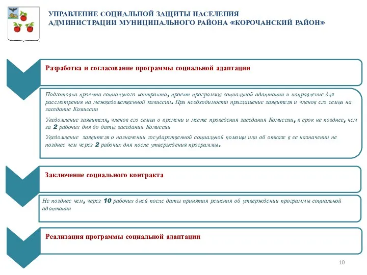 Разработка и согласование программы социальной адаптации Подготовка проекта социального контракта,