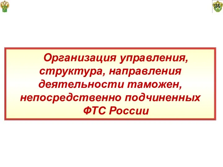 34 Организация управления, структура, направления деятельности таможен, непосредственно подчиненных ФТС России