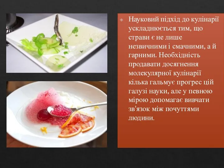 Науковий підхід до кулінарії ускладнюється тим, що страви є не