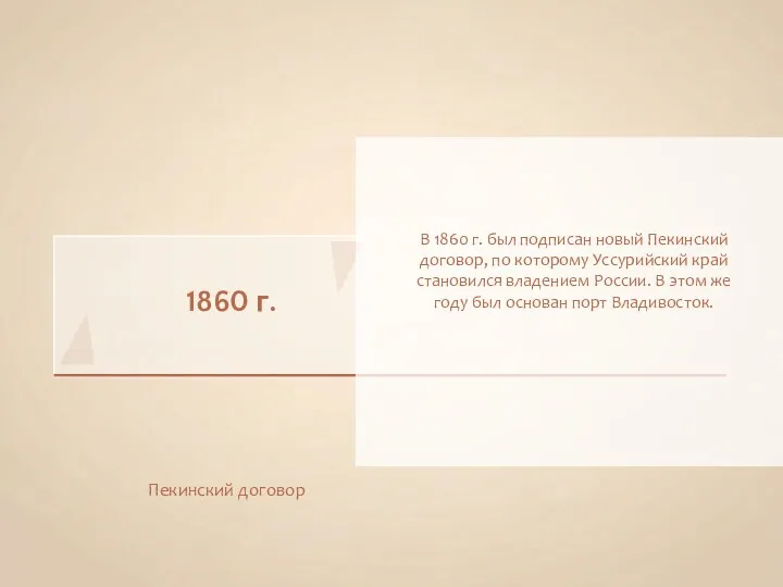 1860 г. Пекинский договор В 1860 г. был подписан новый