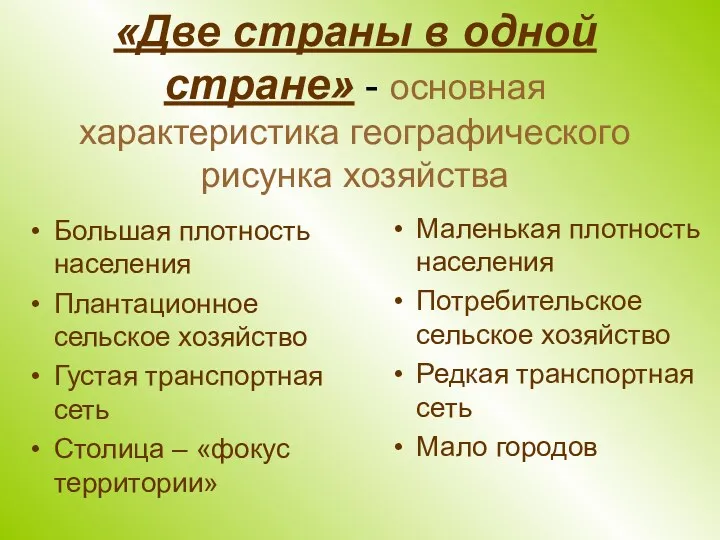 «Две страны в одной стране» - основная характеристика географического рисунка