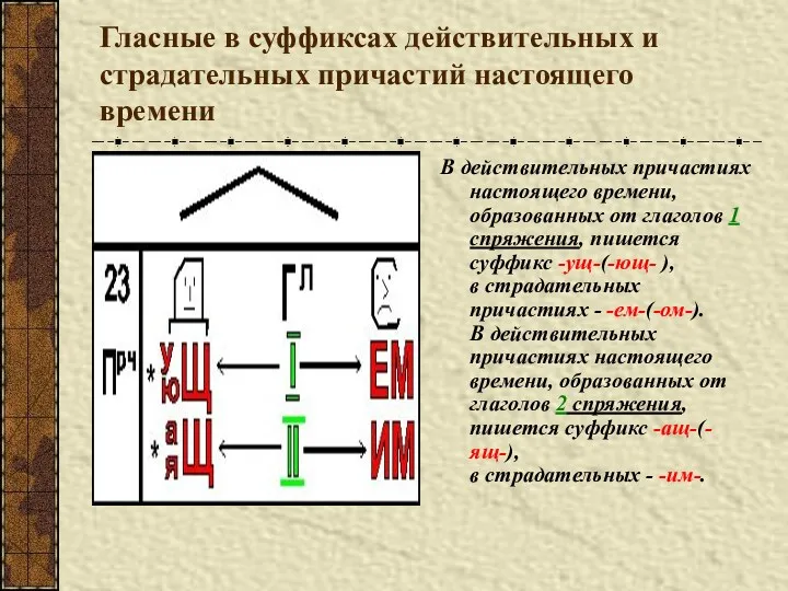 Гласные в суффиксах действительных и страдательных причастий настоящего времени В