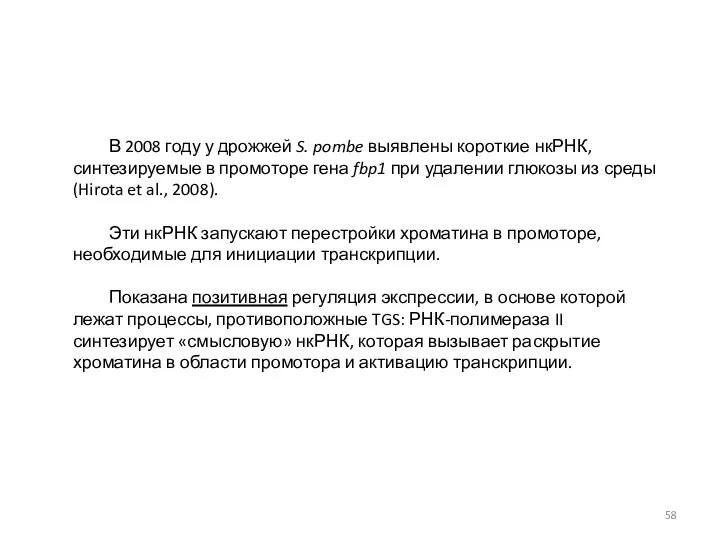 В 2008 году у дрожжей S. pombe выявлены короткие нкРНК,