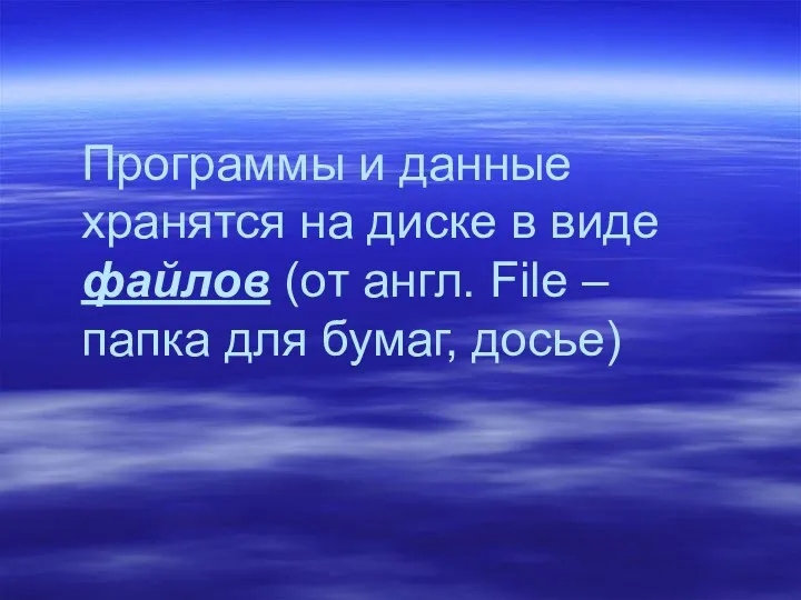 Программы и данные хранятся на диске в виде файлов (от