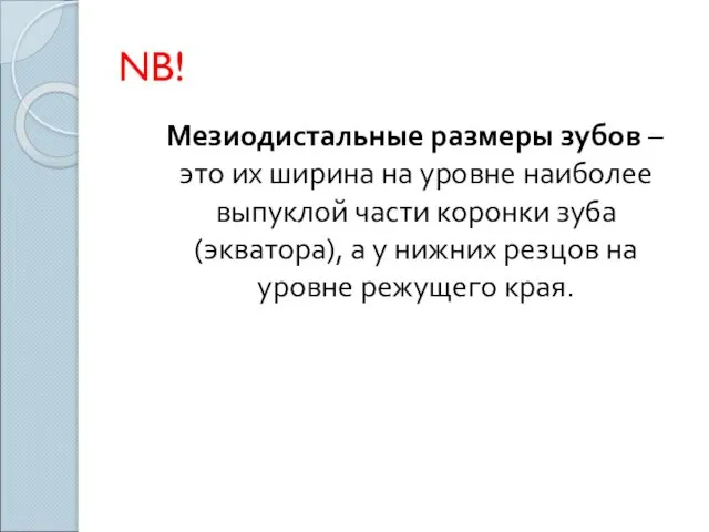 NB! Мезиодистальные размеры зубов – это их ширина на уровне