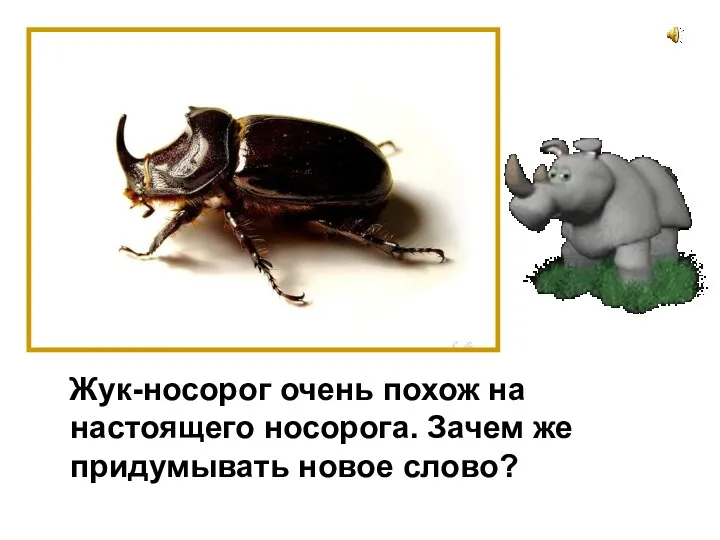 Жук-носорог очень похож на настоящего носорога. Зачем же придумывать новое слово?