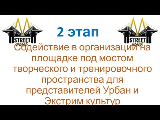 2 этап Содействие в организации на площадке под мостом творческого и тренировочного пространства