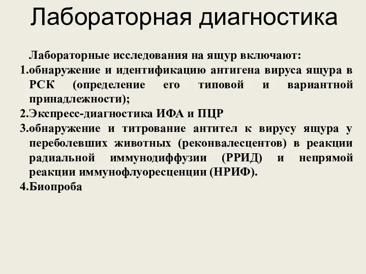 Лабораторные исследования на ящур включают: обнаружение и идентификацию антигена вируса