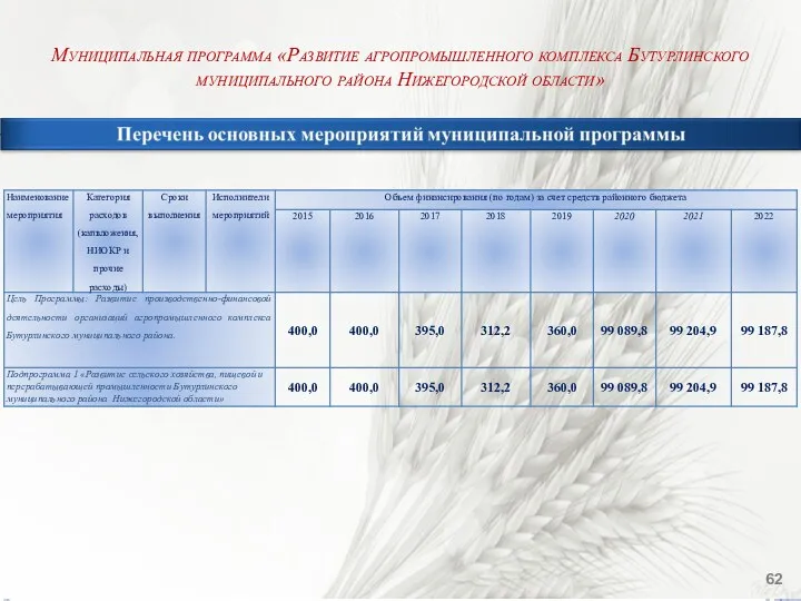 Муниципальная программа «Развитие агропромышленного комплекса Бутурлинского муниципального района Нижегородской области»