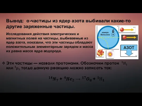 Вывод: α-частицы из ядер азота выбивали какие-то другие заряженные частицы.