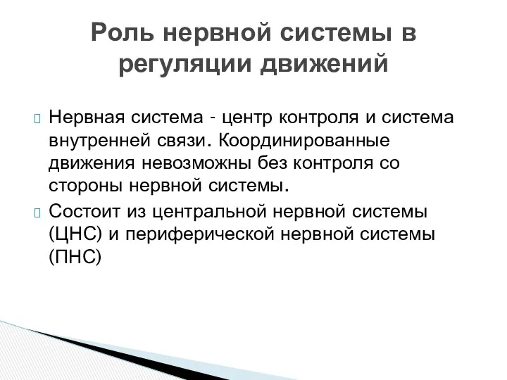 Нервная система - центр контроля и система внутренней связи. Координированные