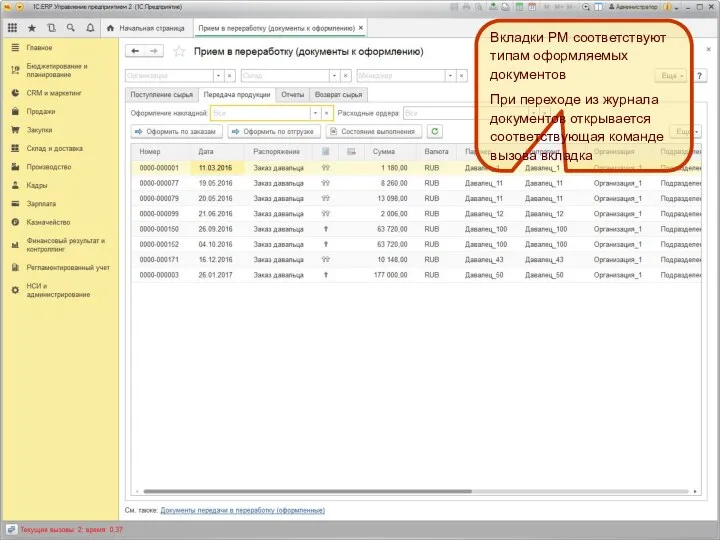 Вкладки РМ соответствуют типам оформляемых документов При переходе из журнала документов открывается соответствующая команде вызова вкладка
