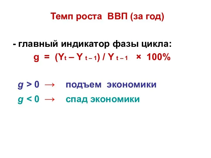 Темп роста ВВП (за год) - главный индикатор фазы цикла: