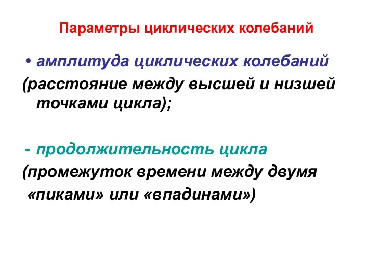 Параметры циклических колебаний амплитуда циклических колебаний (расстояние между высшей и