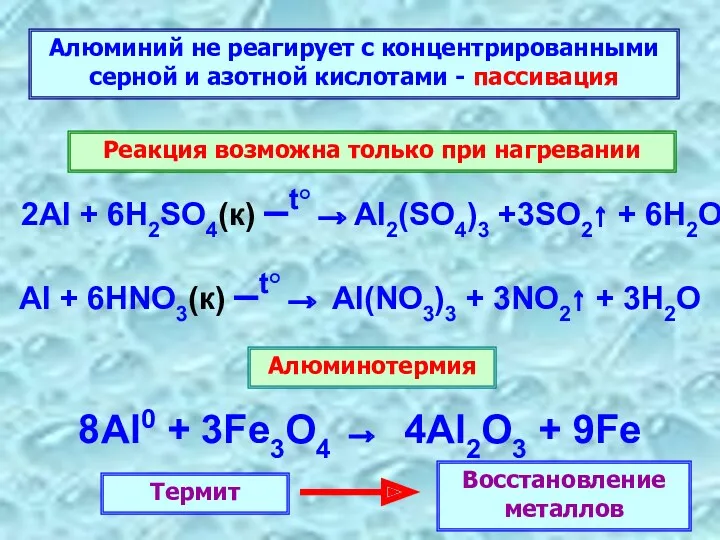 Алюминий не реагирует с концентрированными серной и азотной кислотами -