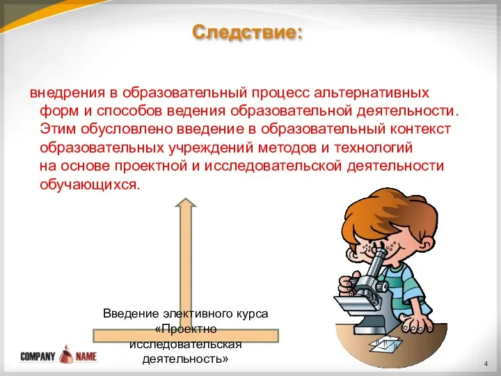 Следствие: внедрения в образовательный процесс альтернативных форм и способов ведения