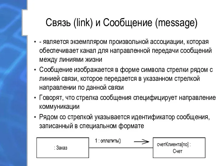 Связь (link) и Сообщение (message) - является экземпляром произвольной ассоциации, которая обеспечивает канал