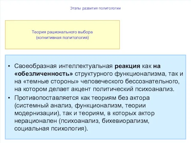 Этапы развития политологии Своеобразная интеллектуальная реакция как на «обезличенность» структурного