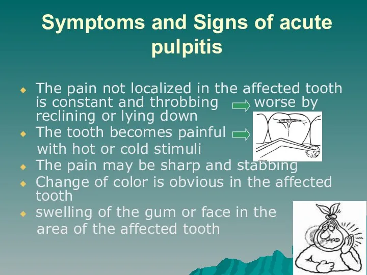 Symptoms and Signs of acute pulpitis The pain not localized