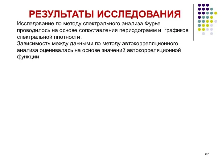 РЕЗУЛЬТАТЫ ИССЛЕДОВАНИЯ Исследование по методу спектрального анализа Фурье проводилось на