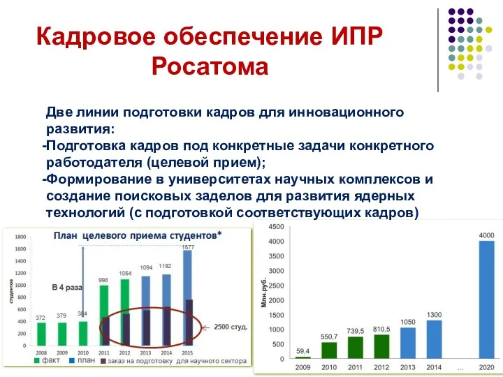 Кадровое обеспечение ИПР Росатома Две линии подготовки кадров для инновационного