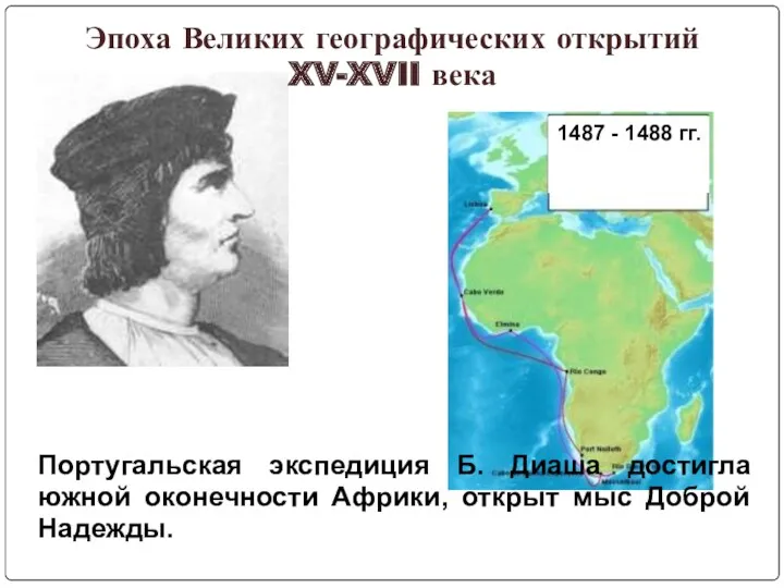 1487 - 1488 гг. Эпоха Великих географических открытий XV-XVII века