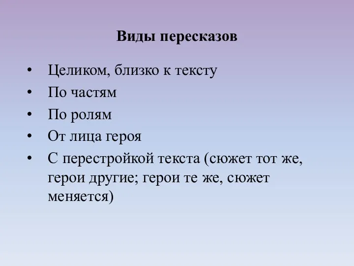 Целиком, близко к тексту По частям По ролям От лица