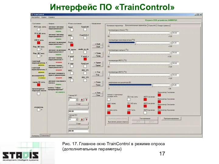 Интерфейс ПО «TrainControl» Рис. 17. Главное окно TrainControl в режиме опроса (дополнительные параметры)