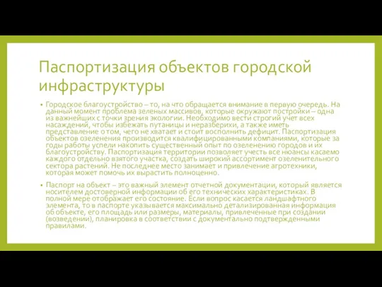 Паспортизация объектов городской инфраструктуры Городское благоустройство – то, на что