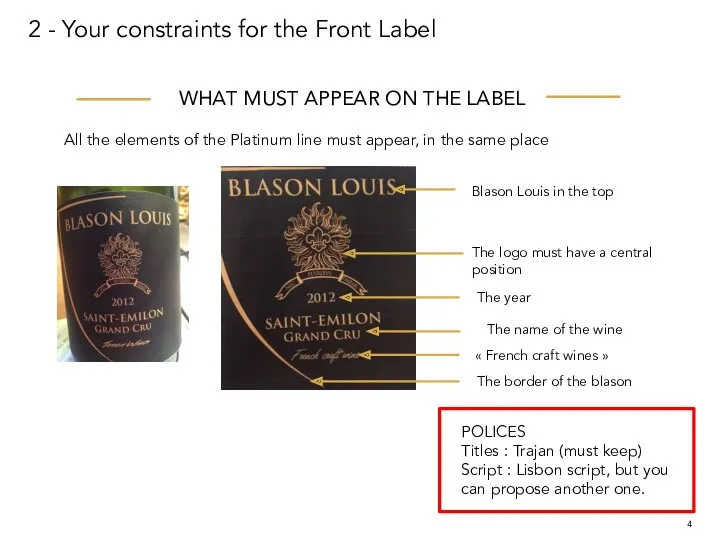 “ WHAT MUST APPEAR ON THE LABEL Blason Louis in