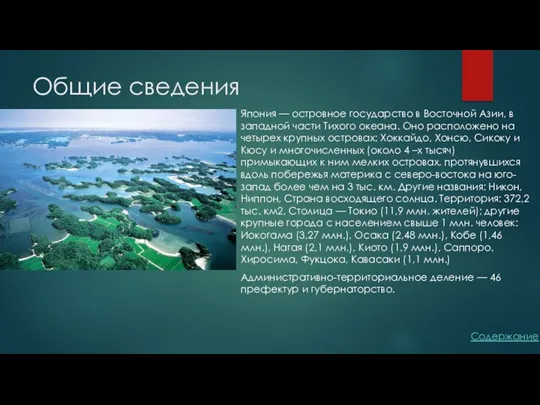 Общие сведения Япония — островное государство в Восточной Азии, в