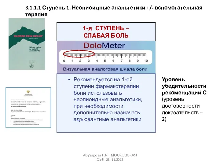 1-я СТУПЕНЬ – СЛАБАЯ БОЛЬ Рекомендуется на 1-ой ступени фармакотерапии