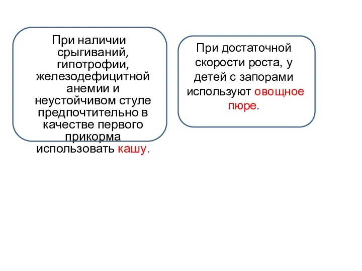 При наличии срыгиваний, гипотрофии, железодефицитной анемии и неустойчивом стуле предпочтительно