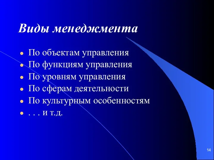 Виды менеджмента По объектам управления По функциям управления По уровням