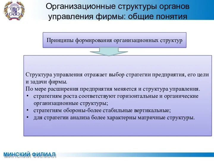 Структура управления отражает выбор стратегии предприятия, его цели и задачи