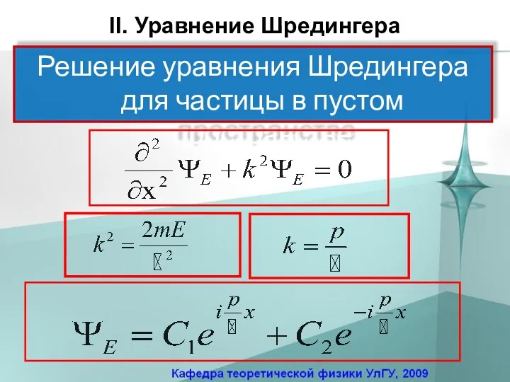 II. Уравнение Шредингера Решение уравнения Шредингера для частицы в пустом пространстве