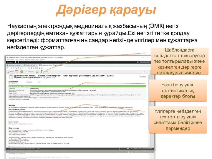 Дәрігер қарауы Науқастың электрондық медициналық жазбасының (ЭМК) негізі дәрігерлердің емтихан