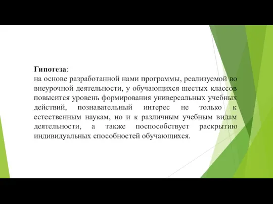 Гипотеза: на основе разработанной нами программы, реализуемой во внеурочной деятельности,