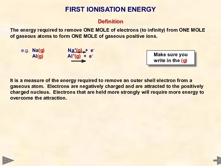 FIRST IONISATION ENERGY It is a measure of the energy