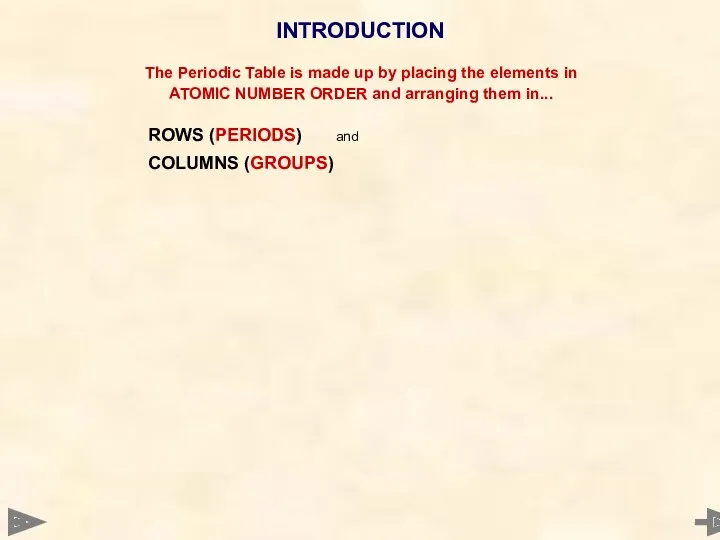 The Periodic Table is made up by placing the elements in ATOMIC NUMBER