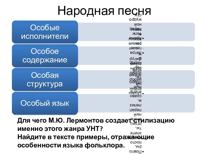 Народная песня Для чего М.Ю. Лермонтов создает стилизацию именно этого