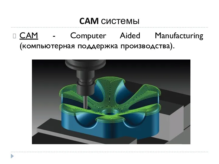 CAM системы CAM - Сomputer Aided Manufacturing (компьютерная поддержка производства).