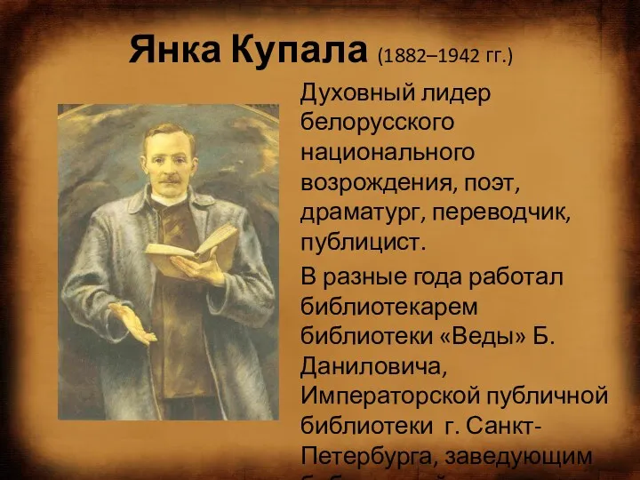 Янка Купала (1882–1942 гг.) Духовный лидер белорусского национального возрождения, поэт,