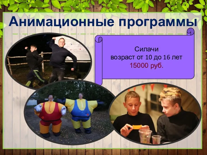 Анимационные программы Силачи возраст от 10 до 16 лет 15000 руб.