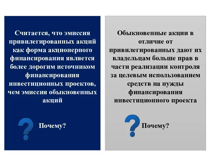 Считается, что эмиссия привилегированных акций как форма акционерного финансирования является