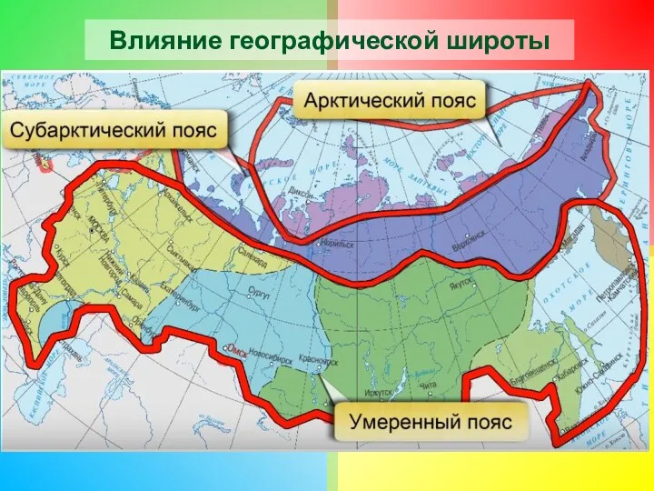Влияние географической широты Россия находится в средних и высоких широтах