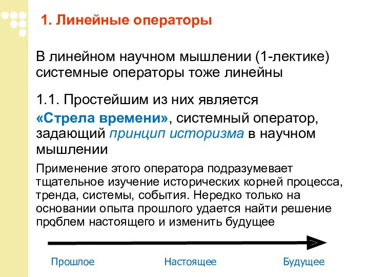 1. Линейные операторы В линейном научном мышлении (1-лектике) системные операторы